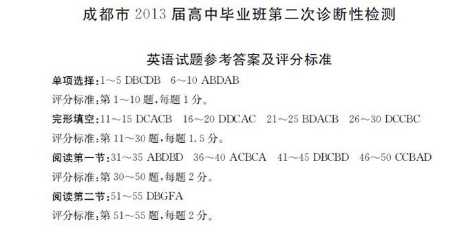 2013成都二诊试题答案