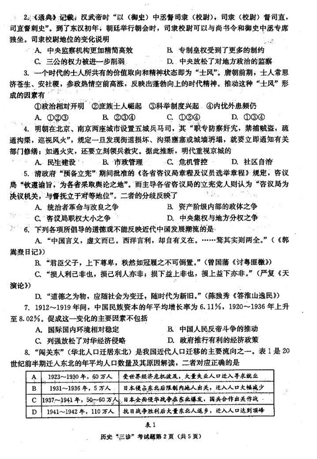 2014成都三诊文综答案