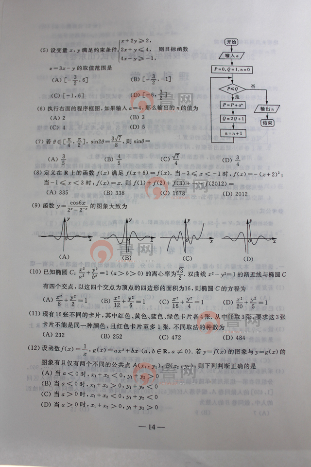 2012山东高考数学理试题答案