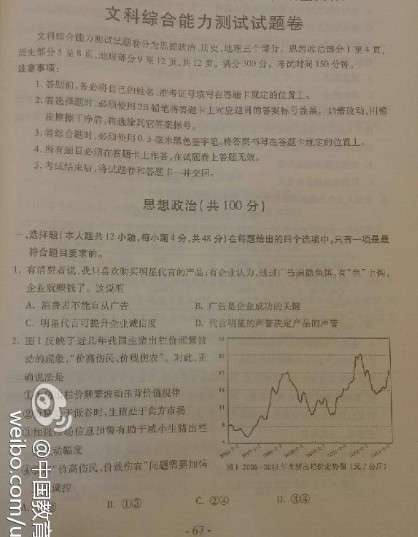 2013重庆高考文综试题答案