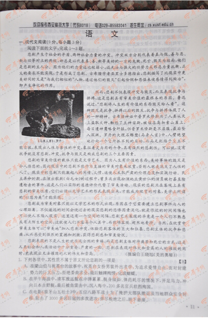 2014陕西高考语文试题答案