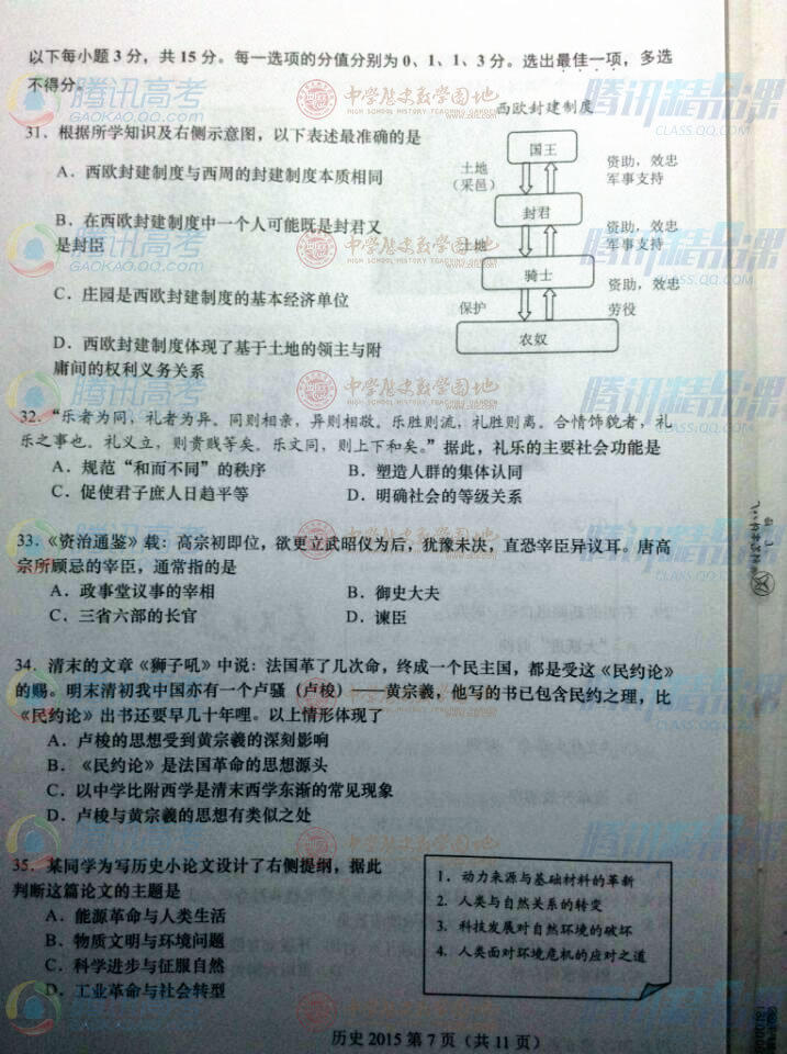 2015上海高考历史试题答案