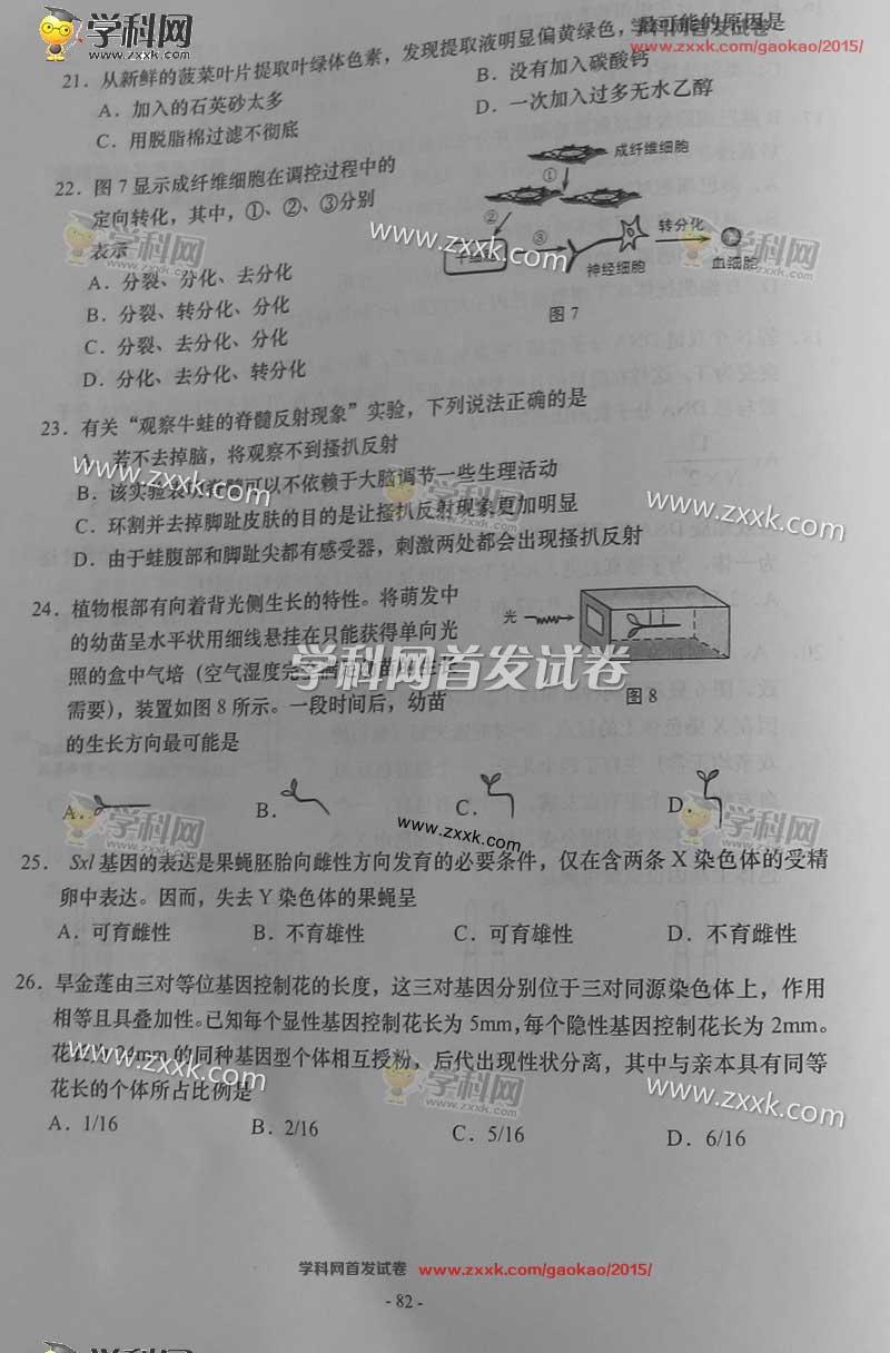2015上海高考生物试题答案 2015上海高考生物试题答案