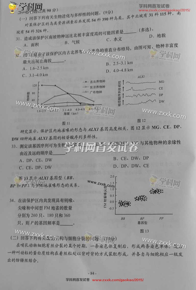 2015上海高考生物试题答案 2015上海高考生物试题答案