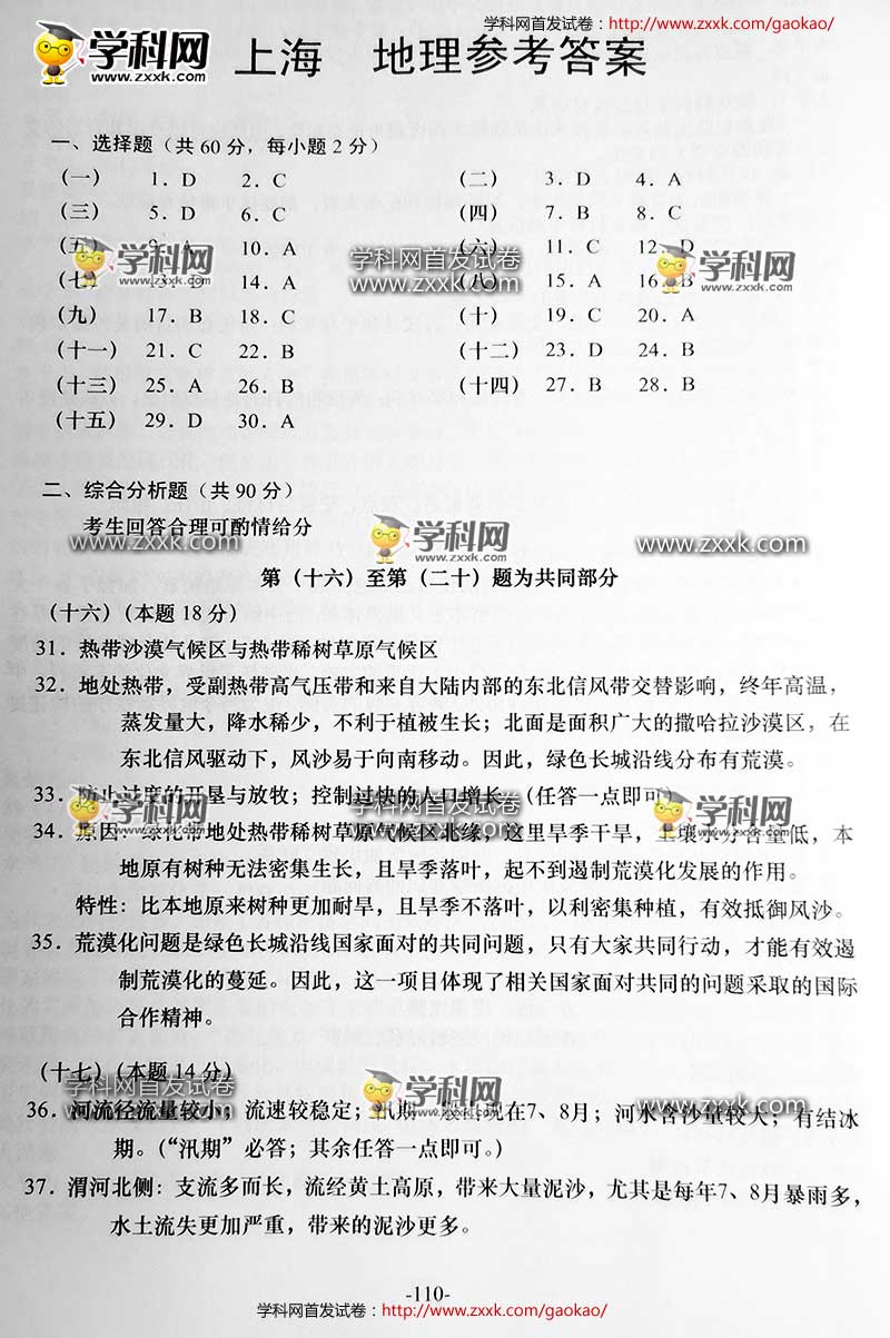 2016上海高考地理试题