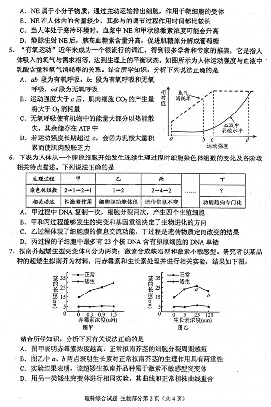 2014绵阳三诊理综试题及答案