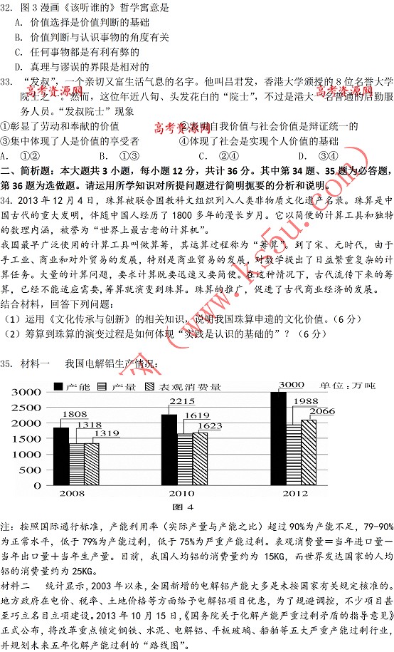 2014南通一模政治试题及答案