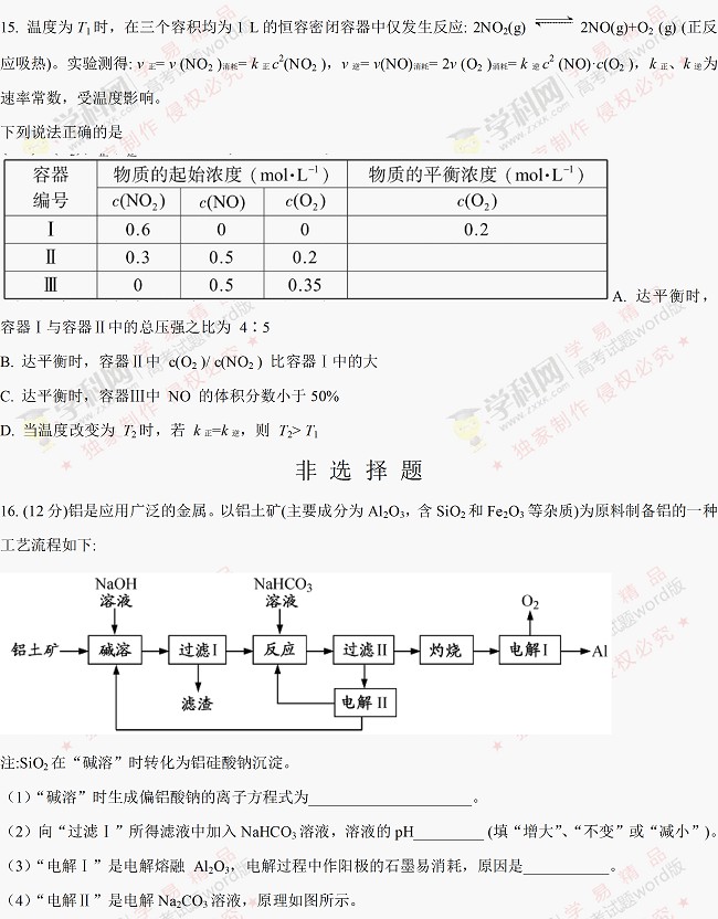 2017江苏高考化学试题答案